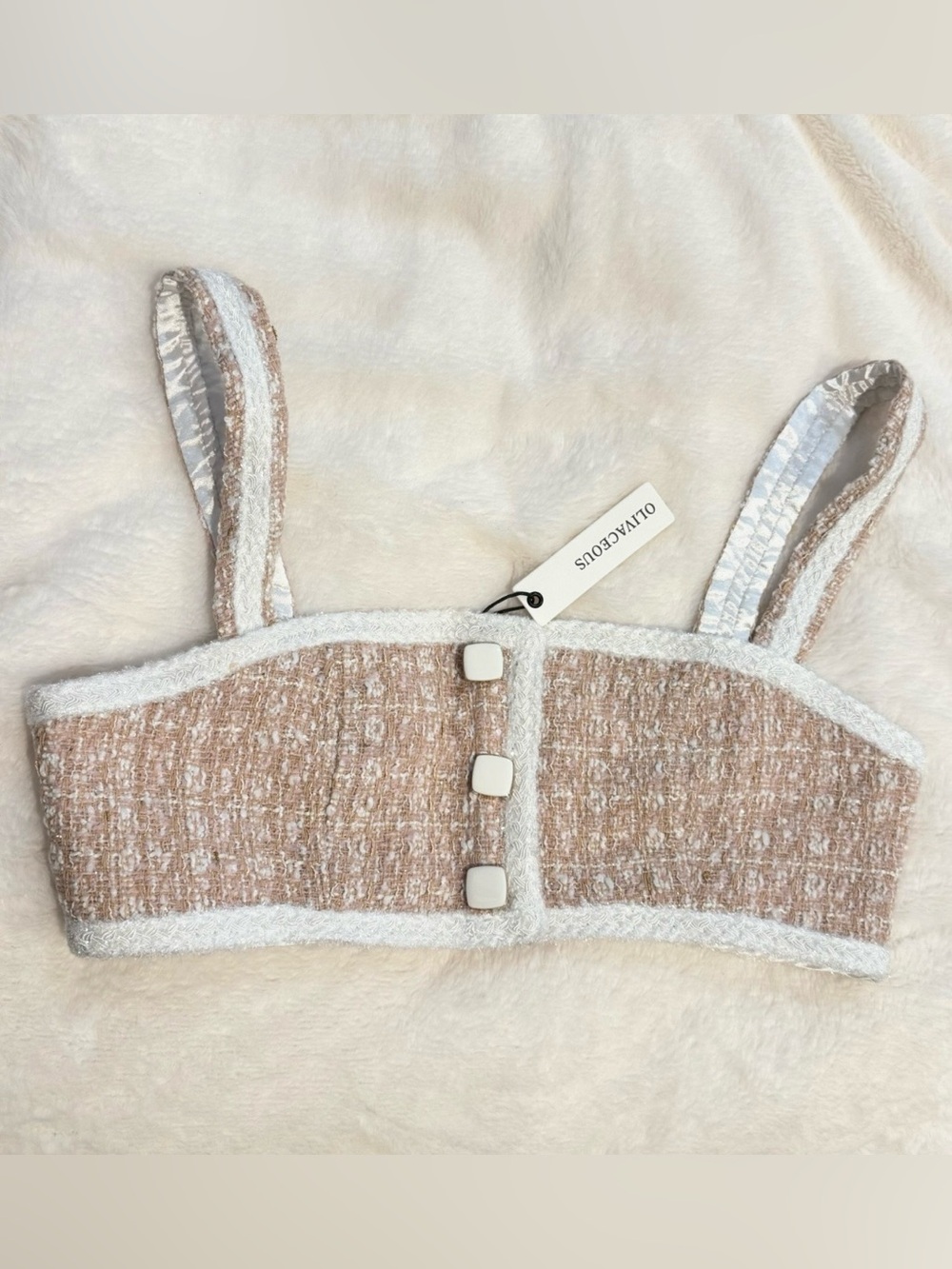Olivaceous Beige Bralette with White Trim